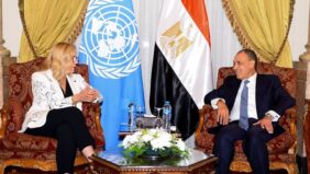 وزير الخارجية يبحث مع منسقة الشئون الإنسانية بالأمم المتحدة إعادة إعمار غزة
