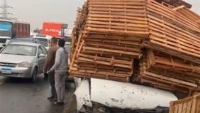 تكدس مروري بالطريق الزراعي بسبب حادث تصادم بالقليوبية